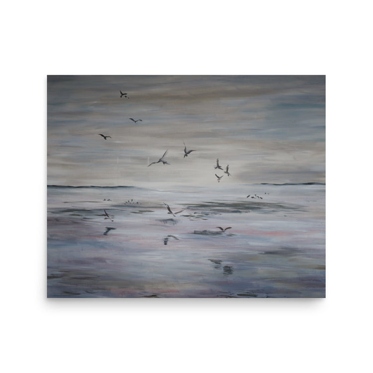 Tidal Flight art print mockup, coastal landscape by Ellie Antonacci
