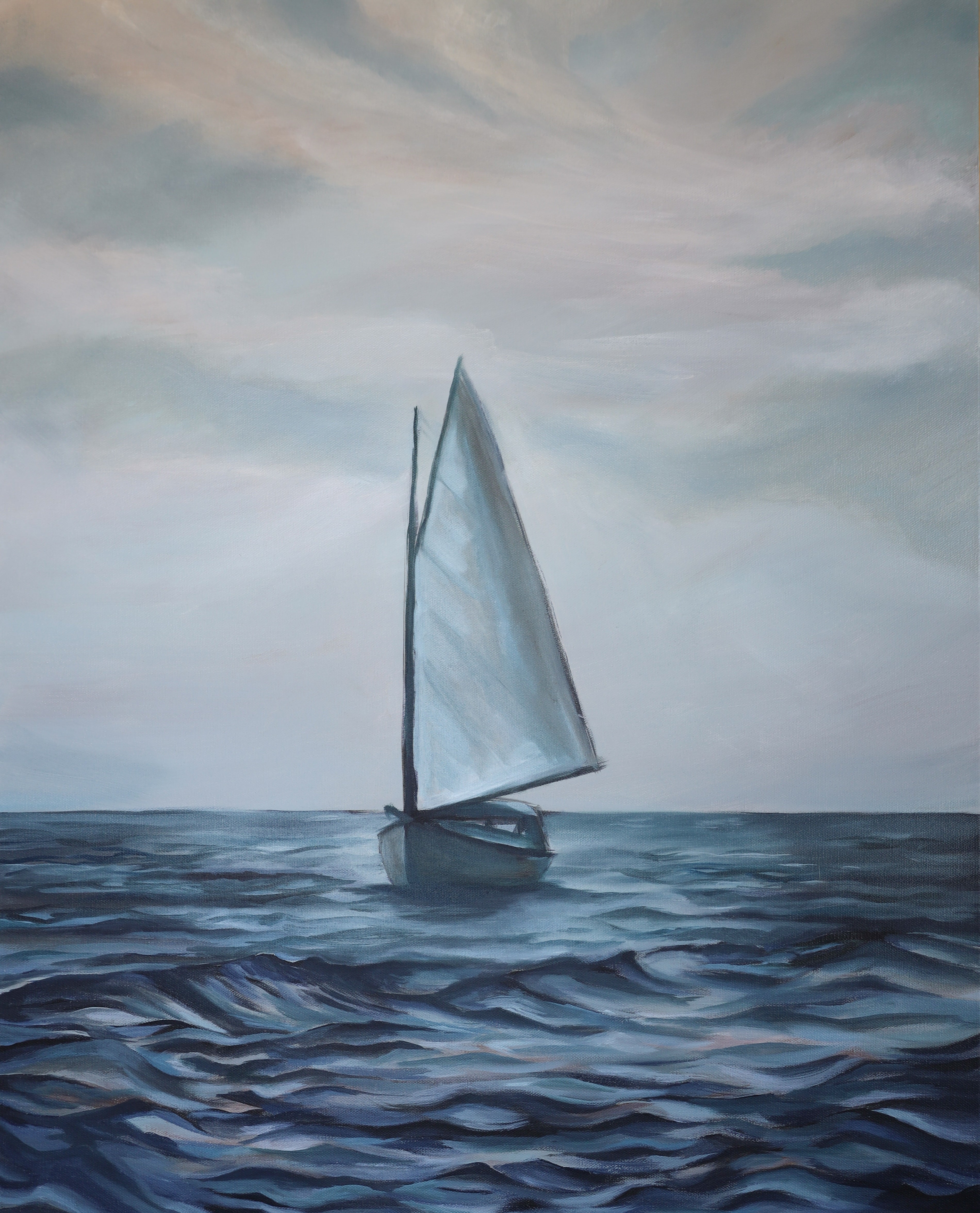 Homeward Bound oil painting detail, golden coastal light by Ellie Antonacci