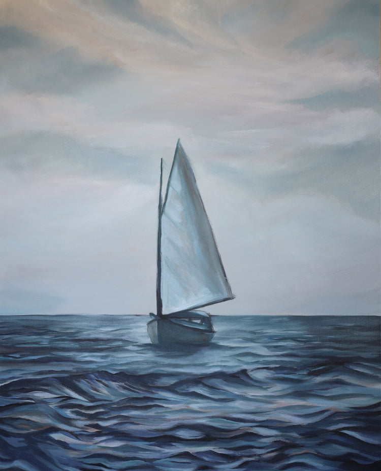 Homeward Bound oil painting detail, golden coastal light by Ellie Antonacci
