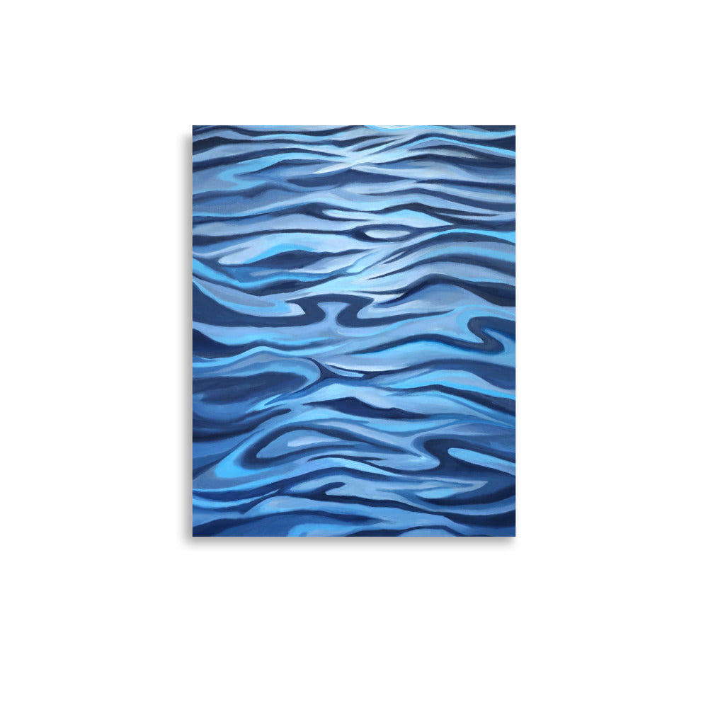 Blue Tide oil painting detail, shifting blues and coastal light by Ellie Antonacci