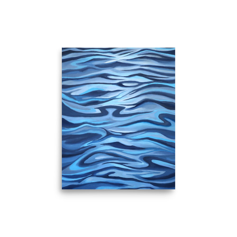 Blue Tide art print mockup, coastal landscape by Ellie Antonacci