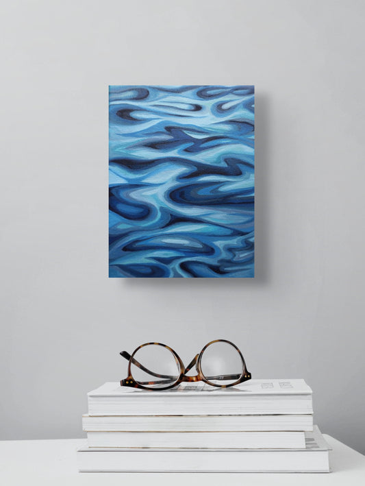 Shifting Blue original oil painting 8x6 by Ellie Antonacci, intimate coastal scene